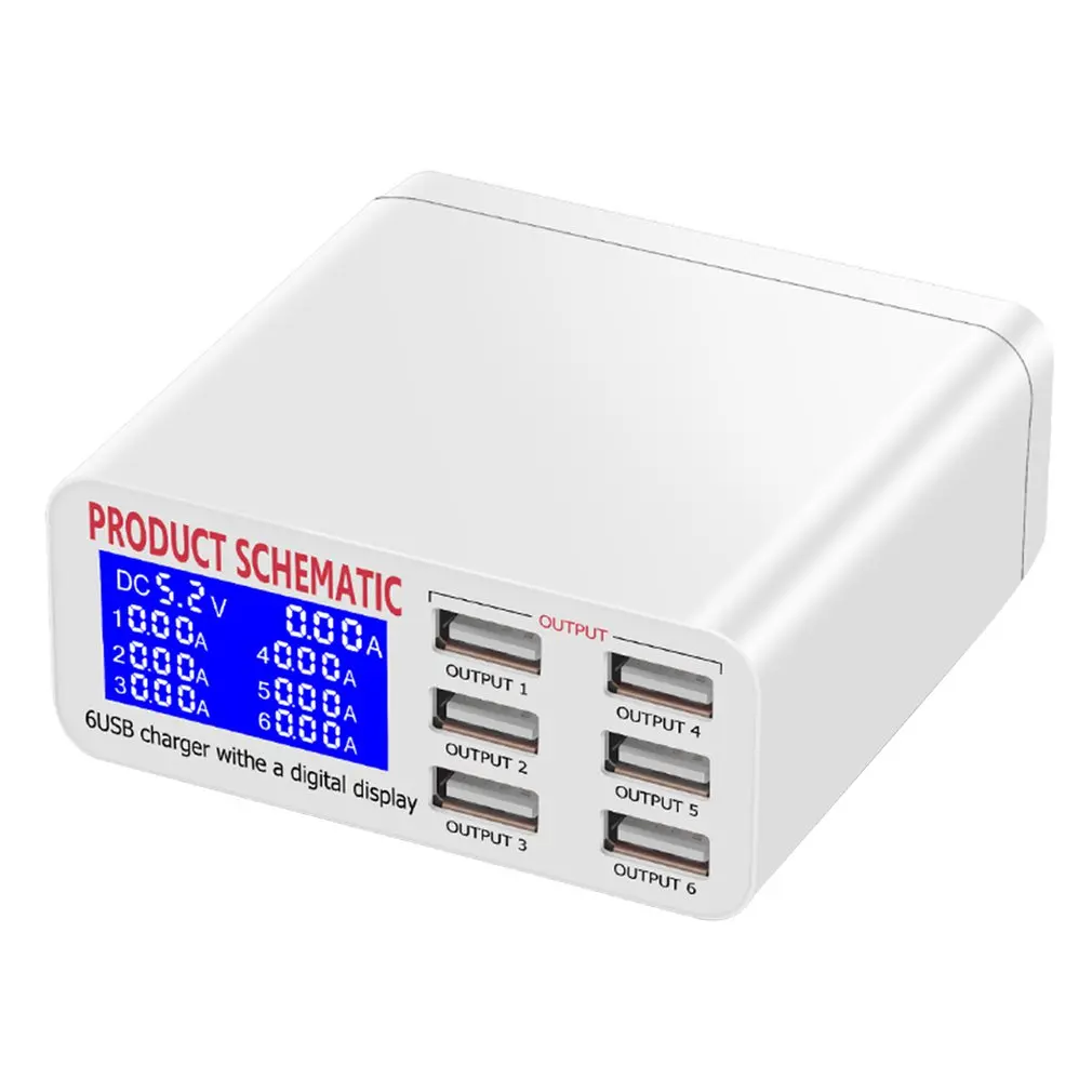 

Hot Sale LCD Multi Fast USB Charger Charge Multiple 6-Port USB Phone Charging Station Universal USB HUB Smart Charger