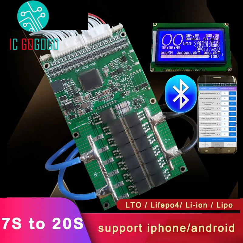 Защитная плата от 8S до 20S 72 В 60 в 48 13S 10S eBike EV li ion Lipo Lifepo4 LTO Φ Bluetooth баланс 20