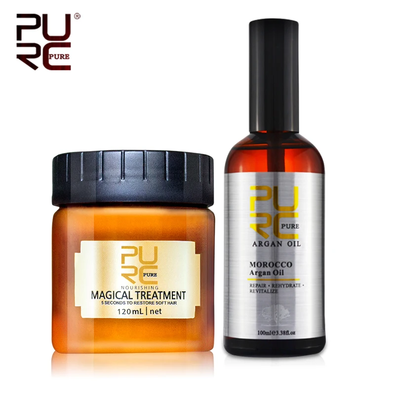 

PURC Hair Care Set 120ml Magical Hair Mask Deep Conditioning Treatment 100ml Moroccan Argan Oil Moisturizing Nourishing Hair Oil