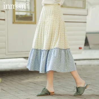 

INMAN 2020 Spring New Arrival Literary Pure and Fresh Splicing Contrast Color A-shaped Umbrella Skirt