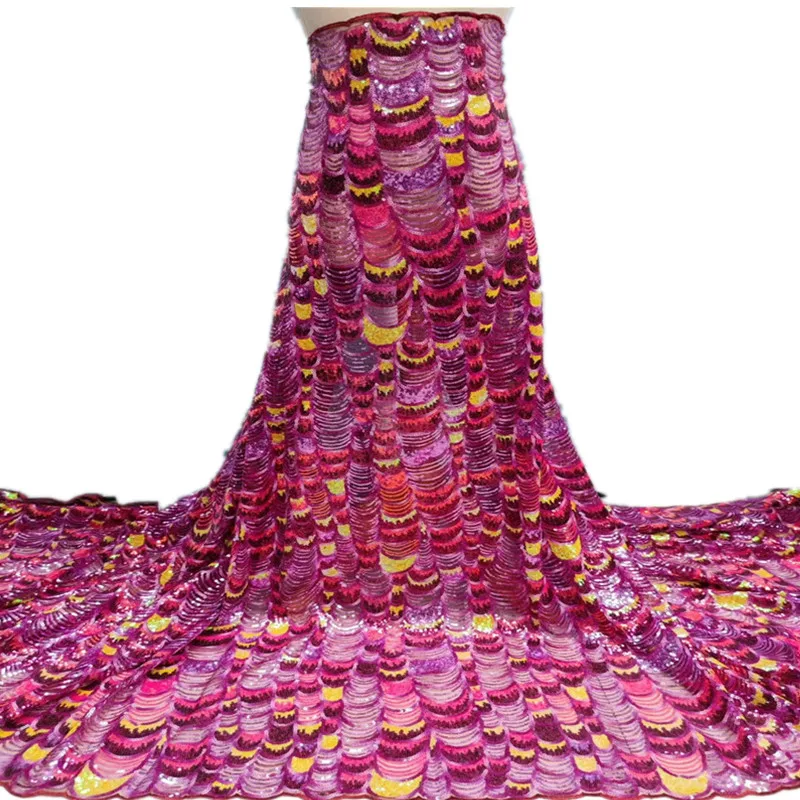 

Fashion French Tulle Lace Fabric 5 Yards 2021 High Quality Nigerian Wedding Luxury Sequin Embroidery African Lace Fabric y71-84