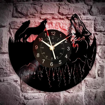 

Wolf LED Silhouette Backlight Animals Vinyl Clock Color Change Atmosphere Cool Living Room Interior Decor Wall Art