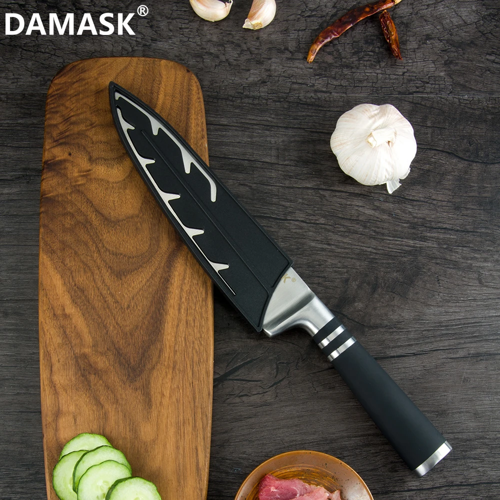 Damask бренд 3Cr14 набор кухонных ножей из нержавеющей стали,, высококачественные 430 ручные ножи с бесплатными сувенирные ножи, чехлы