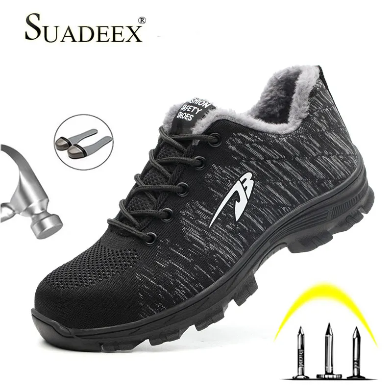 SUADEEX Men Women Safety Shoes Winter Warm Plush Work Boots Work Shoes Steel Toe Cap Boots Indestructible Construction Shoes SUADEEX Men Women Safety Shoes Winter Warm Plush Work Boots Work Shoes Steel Toe Cap Boots Indestructible Construction Shoes