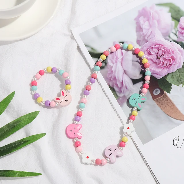 Girls Beads Toys Necklace Bracelet Butterflies Flowers Baby Handmade Necklace Accessories Princess Kids Birthday Gifts 3