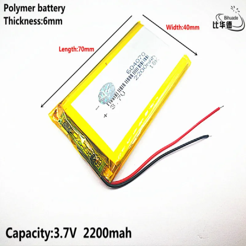 Литиевая батарея хорошего качества 3,7 V, 2200 mAH 604070 полимер литий-ионный/литий-ионный аккумулятор для планшетных ПК, gps, mp3, mp4