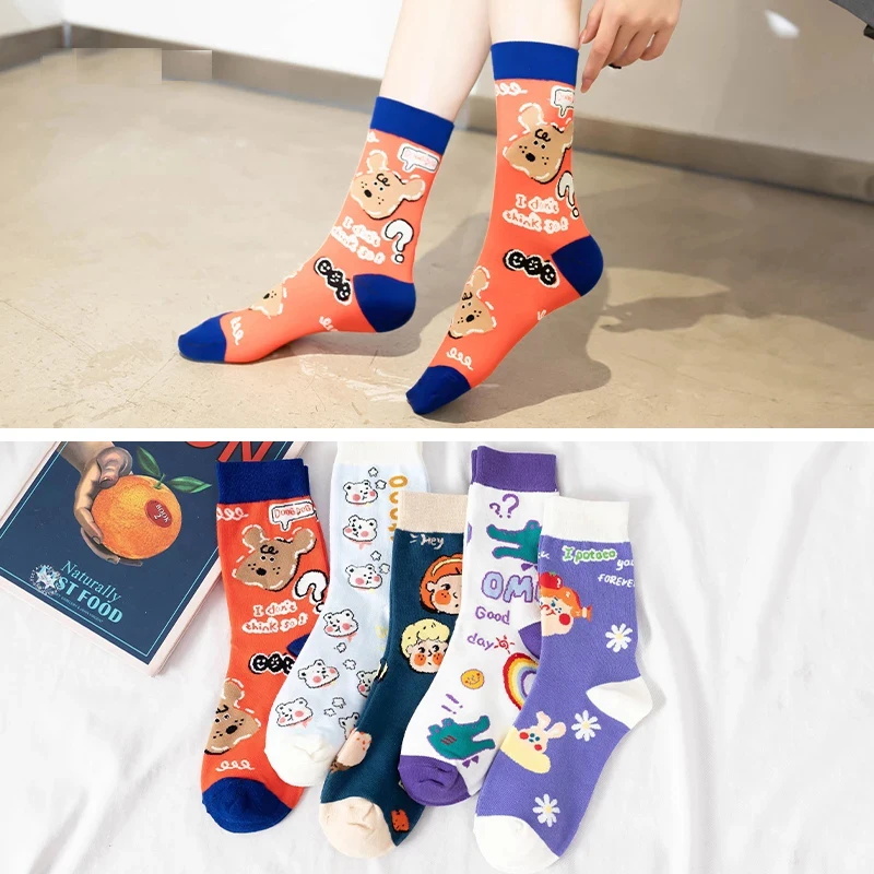 Новый со смешным медведем динозавр женские хлопковые носки Kawaii Зеленый Аватар с надписью Harajuku модные счастливые Dropshopping мягкие гетры