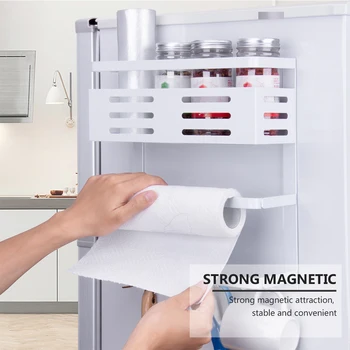 

3 Tier Magnetic Fridge Organizer with Paper Towel Holder Kitchen Storage Shelf