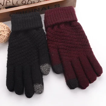 

2020 Fashion Winter Gloves Women Woolen Keep Warm Knitted Full Finger Gloves