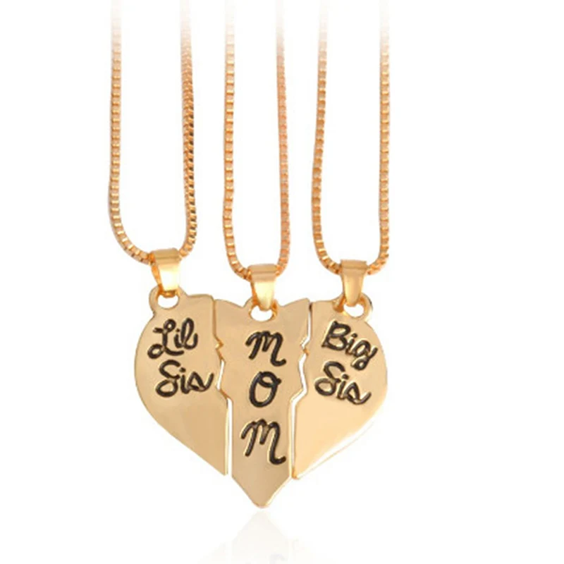 3pcs/set Lettering Necklace&quotLittle Sis MOM Big Sis&quot Love Heart Pendant Mother Daughters Kids Birthday Family Special Gift 369667 |