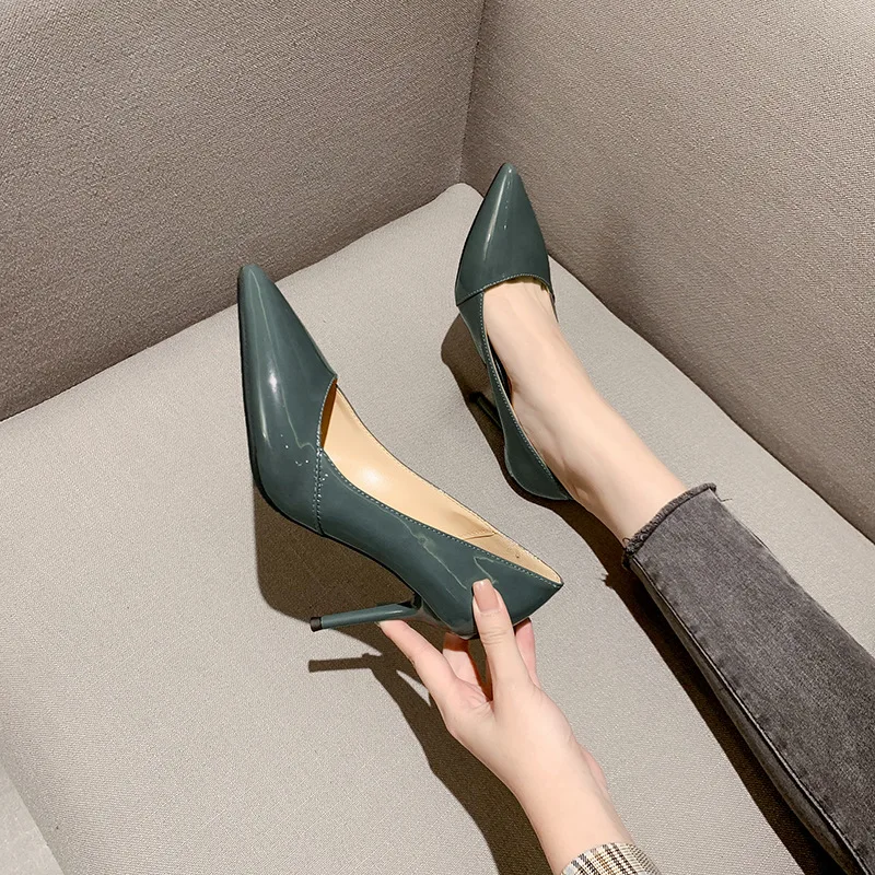 

2019 Autumn And Winter New Style Versatile French GIRL'S Network hong qi pi High Heel Shoes Thin Heeled Hipster Pointed-Toe Whit