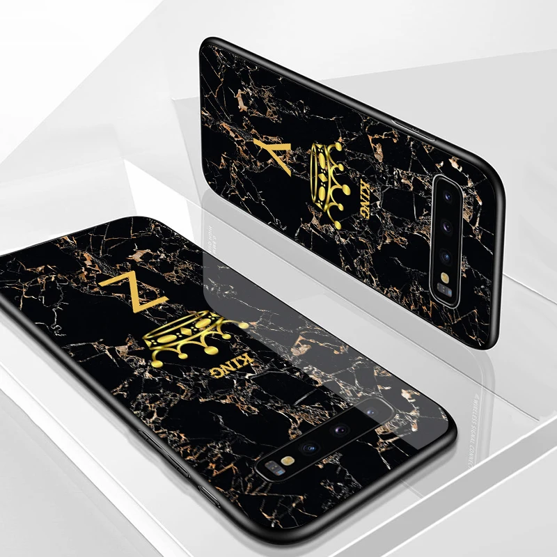 Заказное письмо имя стекло телефон для sumsung galaxy Note 9 10 Plus S8 Plus S9 S10E чехол для телефона корона король мода осень доказательство DIY 9H