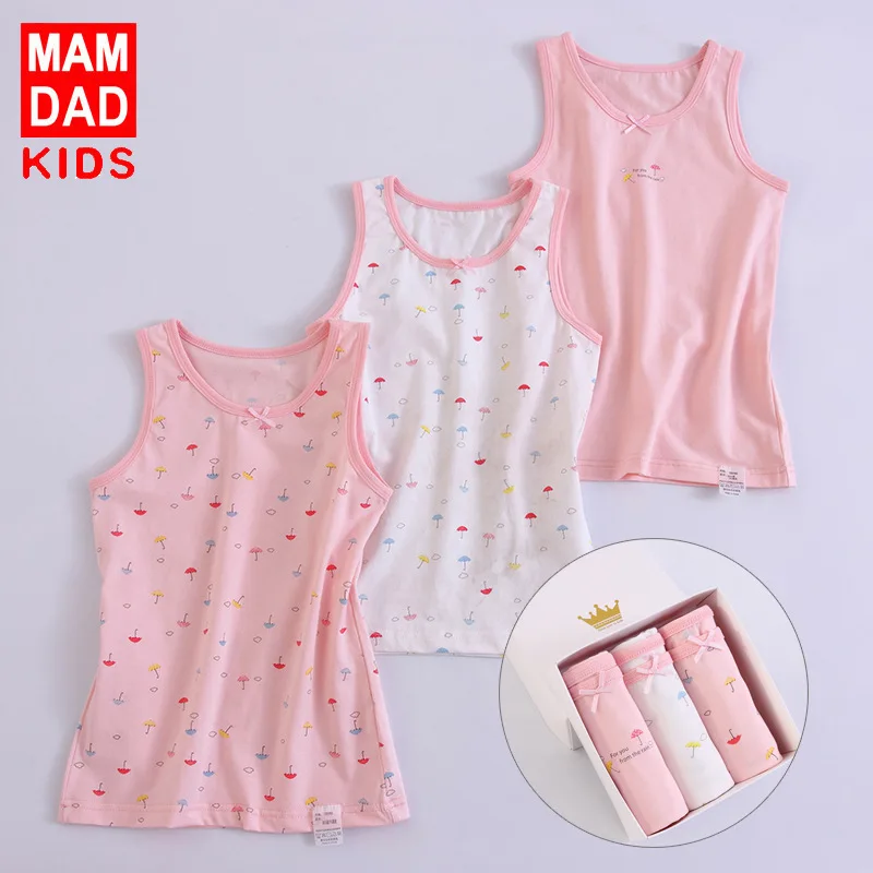 Kids' Waistcoat Three Pieces Boxed Mom And Dad qin nv Children's Vest Lycra Base Shirt BABY'S Vest Cotton