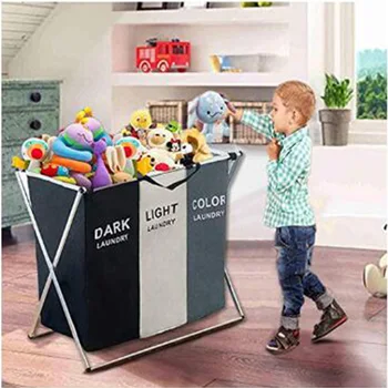 

3 Section Collapsible Foldable Laundry Basket Organizer Large Box Storage Laundry Hamper Sorter Dirty Clothes Bag Kids Big Toys