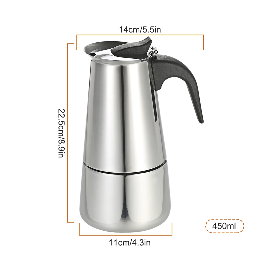 

Hot New 450ml/300ml/200ml/100ml Coffee Maker Pot Espresso Percolator Coffee Stovetop Maker Mocha Pot for Use on Gas or Electric