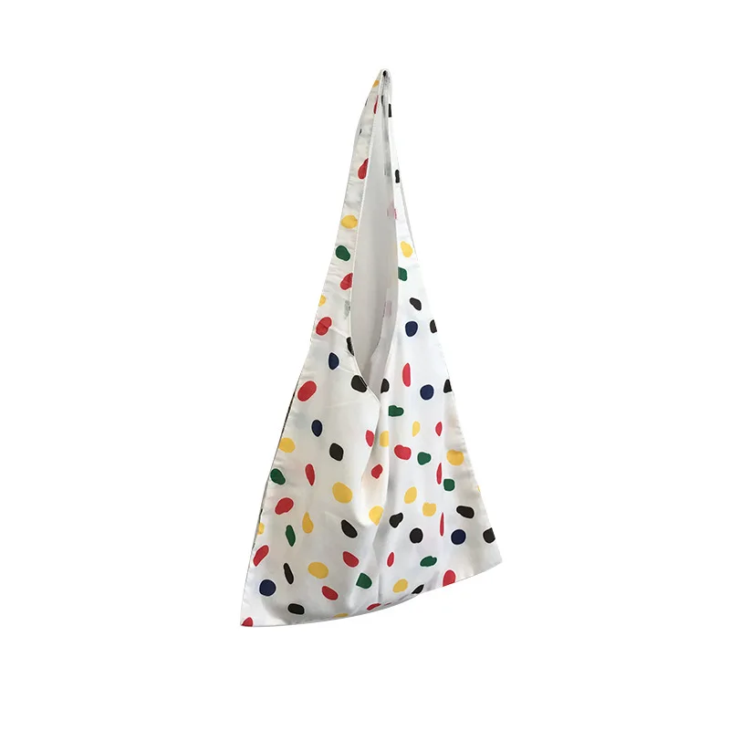 

Ougger Large Women Large Capacity Shoulder Handbags Summer White Canvas Casual Popular Colorful Dot Bags with Cartoon Printing