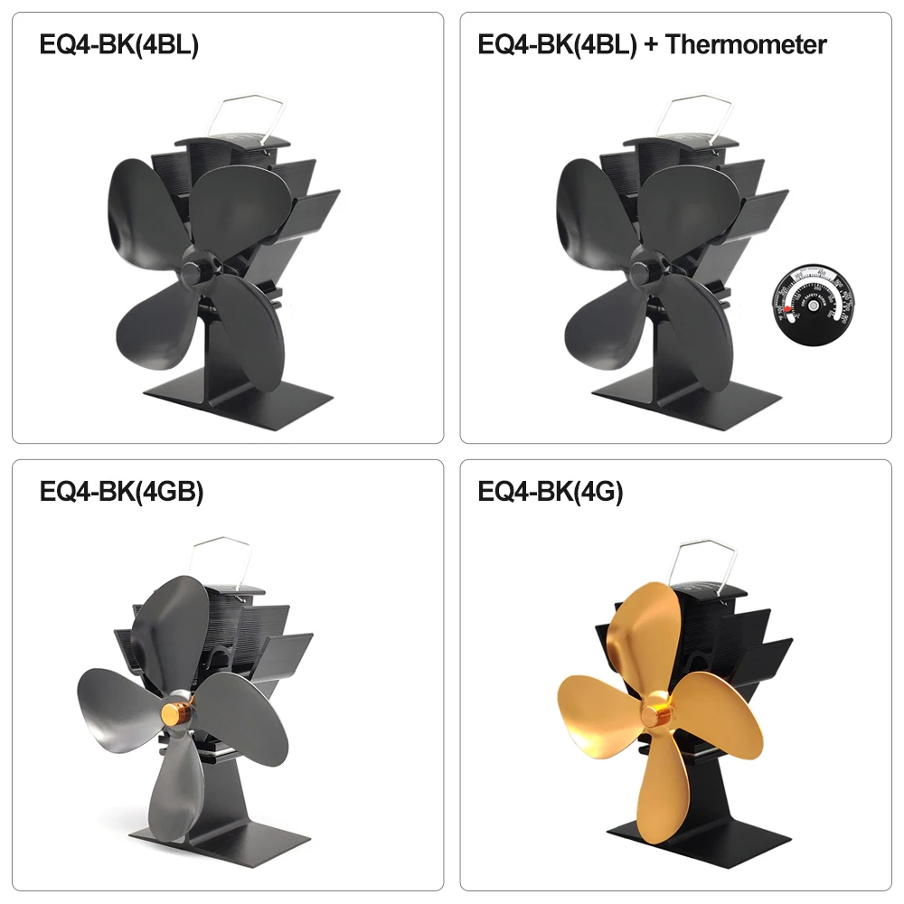 Black Stove Fan 4 Blade Fireplace Fan Heat Powered Wood Eco Burner Fan Friendly Quiet Home Efficient Heat Distribution