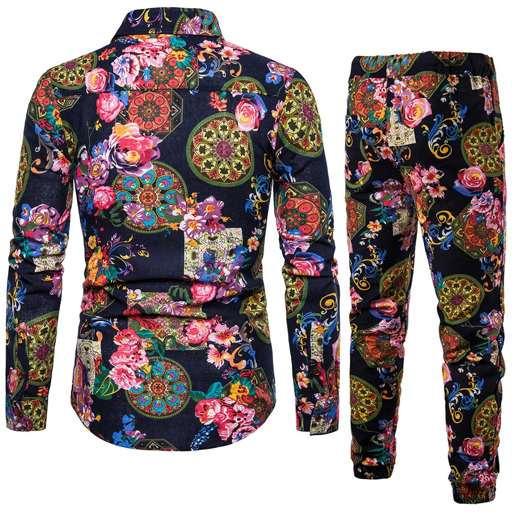 

Spring And Autumn New Products Men Long Sleeve Printed Shirt Set A058