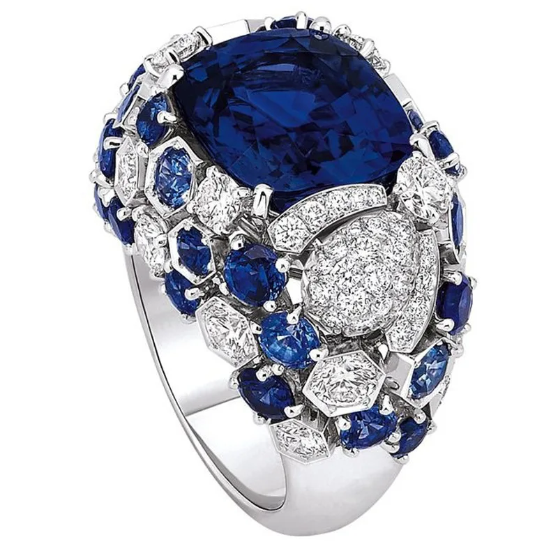 Cellacity классическое Серебро 925 Кольцо для очарование Для женщин с овал синий драгоценные камни-сапфиры Fingle изысканные украшения Размеры 6-10
