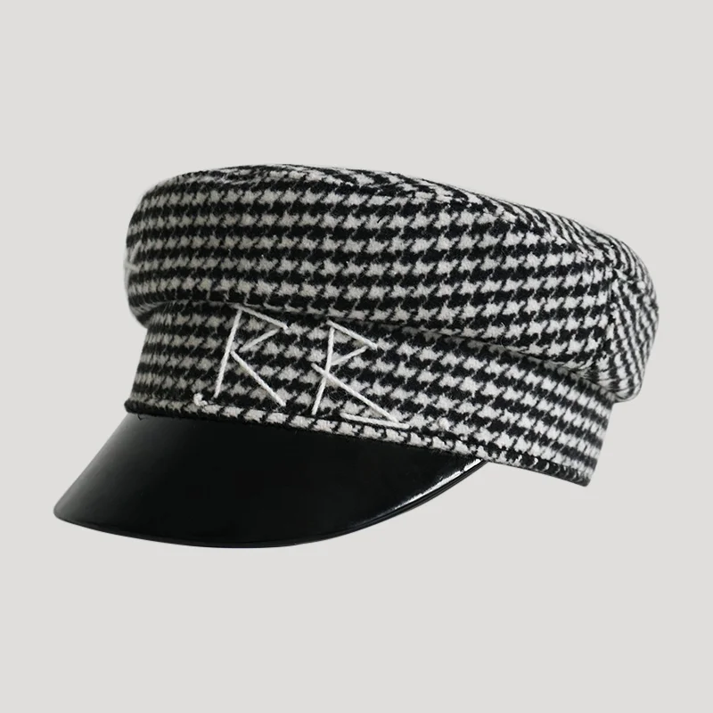 USPOP winter caps women newsboy caps Thick warm letter embroidery wool cap S M L plaid patchwork militray