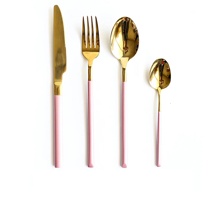 Розовый Золотой столовый набор из вилок, ложка, набор ножей, столовые приборы, ножи, вилки, ложки, ресторанный сервис, кухонная металлическая посуда, посуда
