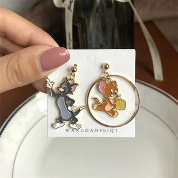 

New korean earrings funny cute cartoon mouse and cat earrings long temperament alloy cute girl simple dangle earrings for women