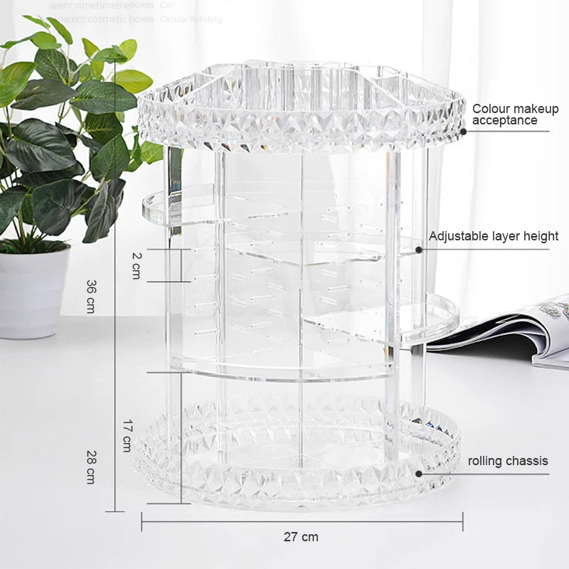 

NEW 360 Rotating Crystal Cosmetic Storage Box Multifunction Detachable Makeup Organizer OA66