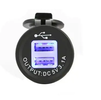 

20pcs Blue LED 5V 3.1A Car Cigarette Lighter USB Charger With High Quality black color Dual USB hot sale