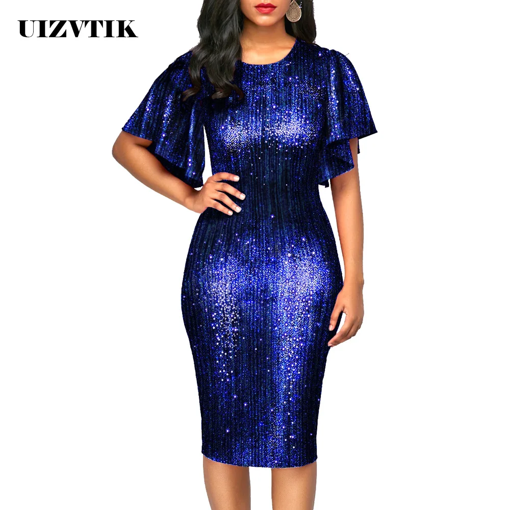 

krasa Sexy Split Ruffles Long Party Dress Women Summer 2019 Ladies Evening Club Dresses Casual Slim Sequin Office Pencil Dress