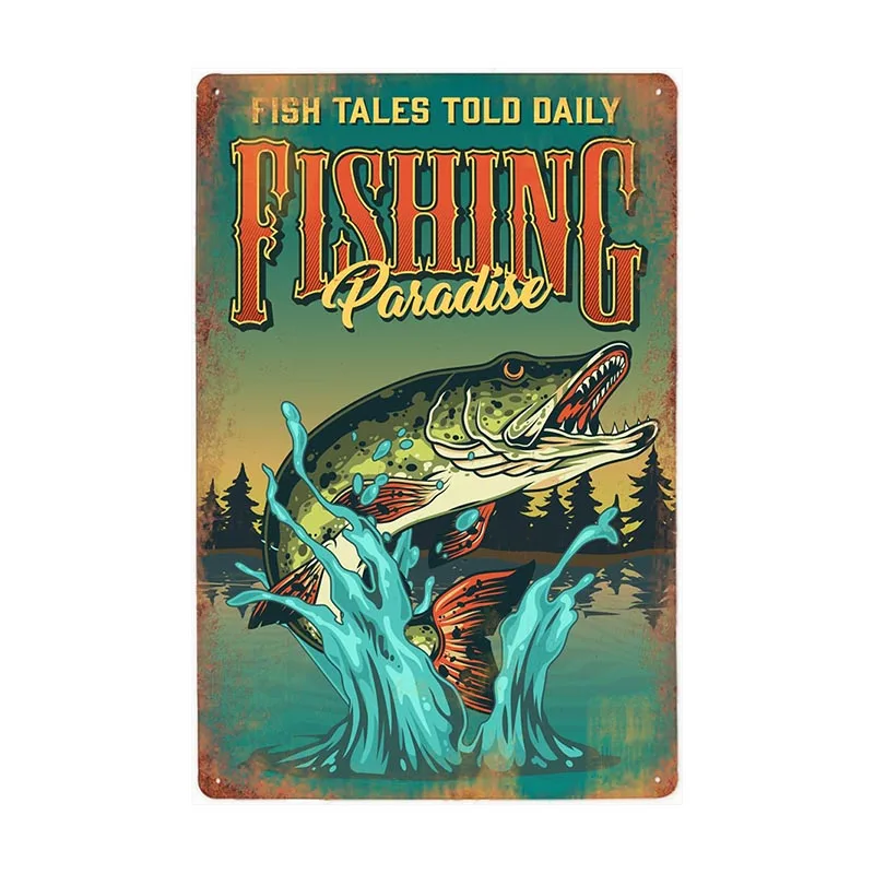 Fish Metal Tin Signs Retro Poster Fishing Site Door Plates Outdoor Decorative Bar Club Iron Wall Plaques Vintage Decor 20x30CM