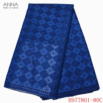 

Anna blue swiss lace fabric high quality 2020 african dry laces 100% cotton fabrics embroidered with stones for garment sewing
