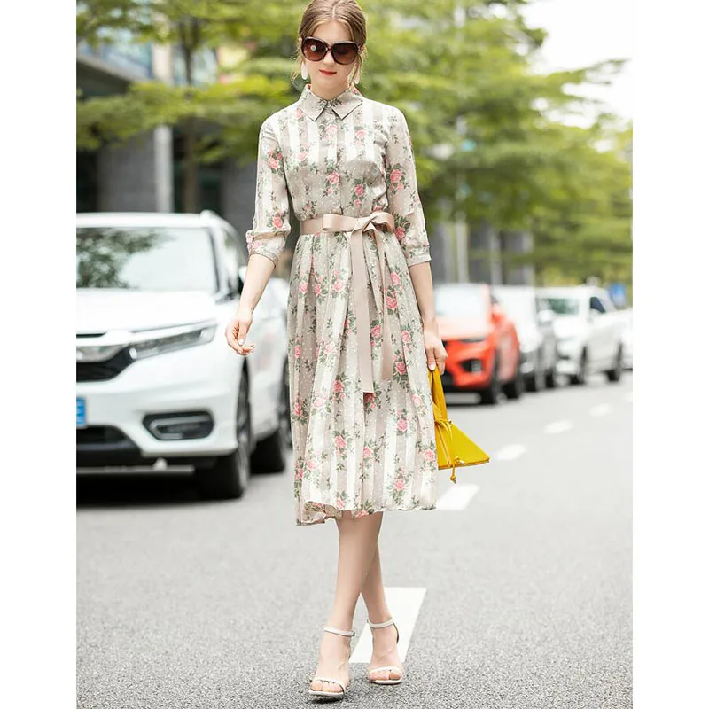 

Женское модельное платье с отложным воротником, повседневные платья с рукавом до локтя и поясом, весна-лето 2020