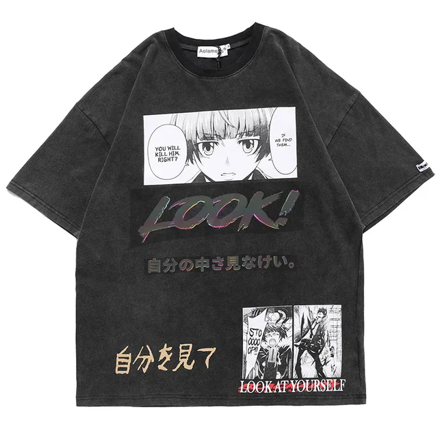 Aolamegs Japanese Kanji Anime Manga Illustration Harajuku Letter Printed Summer Cozy Casual Short Sleeve T Shirt Men Streetwear T Shirts Aliexpress
