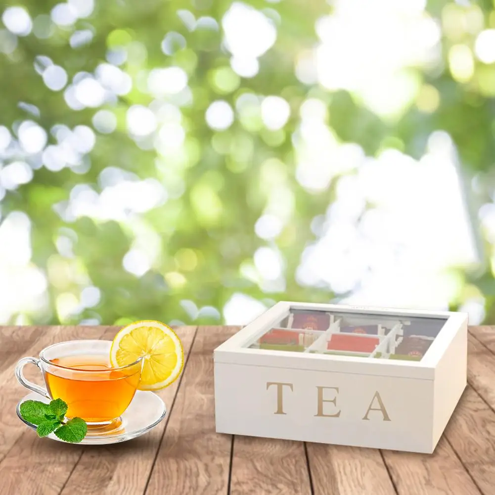 Tea Canister For Black Tea Box with Lid 9-Compartmen Box Bamboo Tea Bag Organizer Case Coffee Bag kitchen tools Bamboo Tea Tin Box