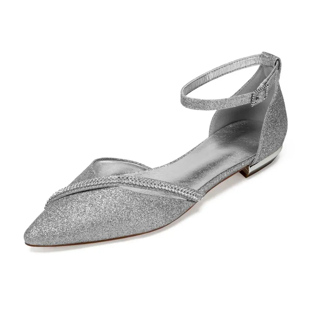 MarHermoso Womens Ankle Strap Glitter Ballerinas Elegant Daily Dressing Shoes 