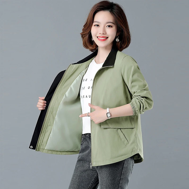 

Trench Coat Women's Short Jacket Spring Autumn New Korean Stand Collar Pocket Loose Thin Outwear Fashion Zipper Windbreaker Coat