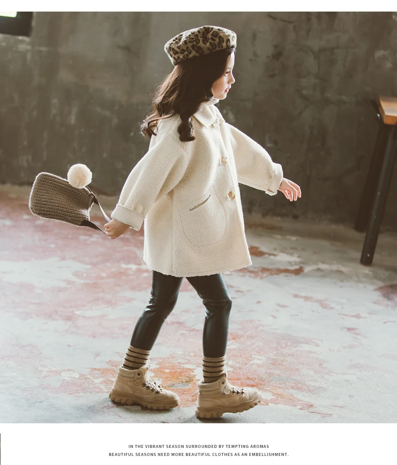 Новое пальто для девочек одежда с длинными рукавами осенняя одежда пальто из искусственной шерсти Куртка Верхняя одежда для От 4 до 12 лет корейская детская одежда