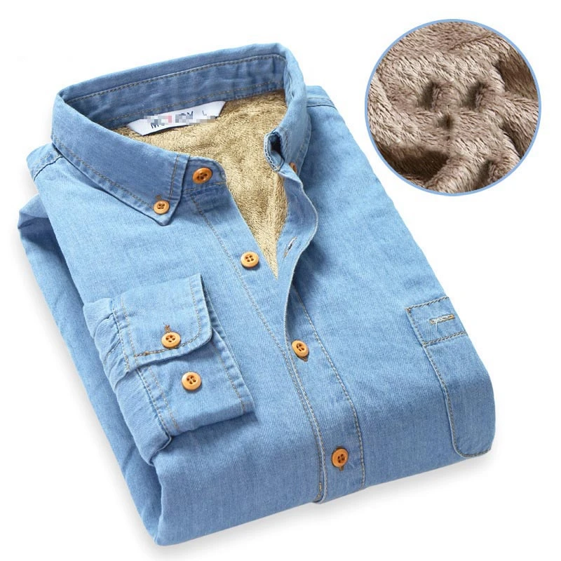 Top Quality Fashion Brand Winter Jeans Shirt Men Warm Fleece Lined Velvet Denim Shirts 4XL Male Shirt 2021|Casual Shirts| - AliExpress