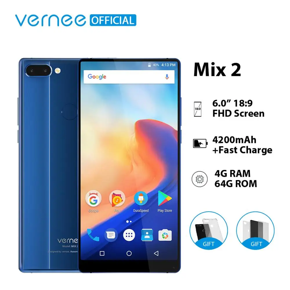 Vernee Mix 2 téléphone portable 4G RAM 64G ROM MTK6757 Octa core 6.0 pouces 18:9 affichage 13.0MP Android 7.0 Smartphone double caméra arrière | AliExpress