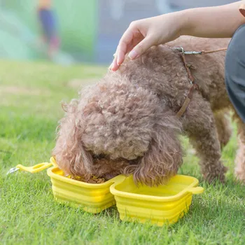 

Folding Silicone Travel Bowl Travel Foldable Feeder Pet Double Bowls With Clip Outdoor Feeding For Dogs Food Water Feeding