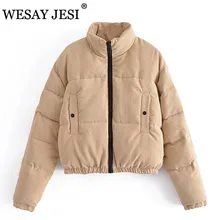 WESAY JESI Za Women's Corduroy Coat Autumn Jacket Parker Thick Coat Winter Fashion High Street Warm Casual Long-Sleeved Coat Top