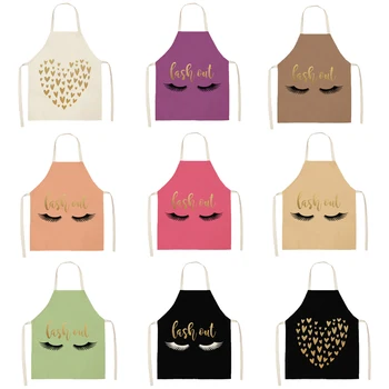 

1Pcs Eyelashe Love Pattern Cleaning Colorful Aprons Home Cooking Kitchen Apron Cook Wear Cotton Linen Adult Bibs 53*65cmWQL0134