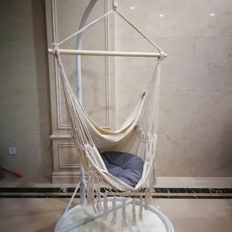 Nordic Style White Tassels Hammock Outdoor Indoor Garden Dormitory Bedroom Hanging Chair Swinging Single Safety Hammock