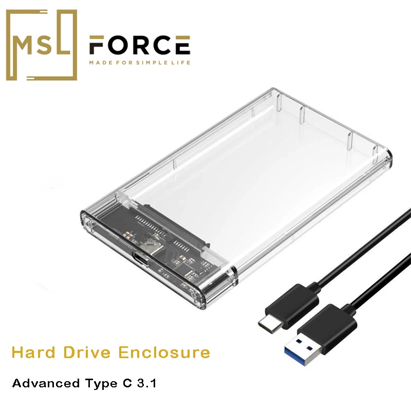 USB 3.1 portable Hard Drive Enclosure 2.5 inch Transparent SATA III to Type C for HDD/SSD 5 Gpbs External Hard Disk Enclosure