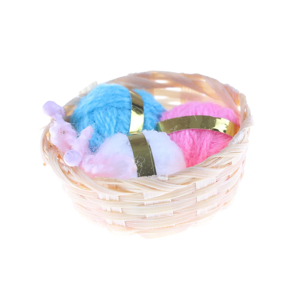 

Dollhouse miniature Woolen Knitting Home Work Bamboo Basket Needle Balls of Yarn 1/12 Scale