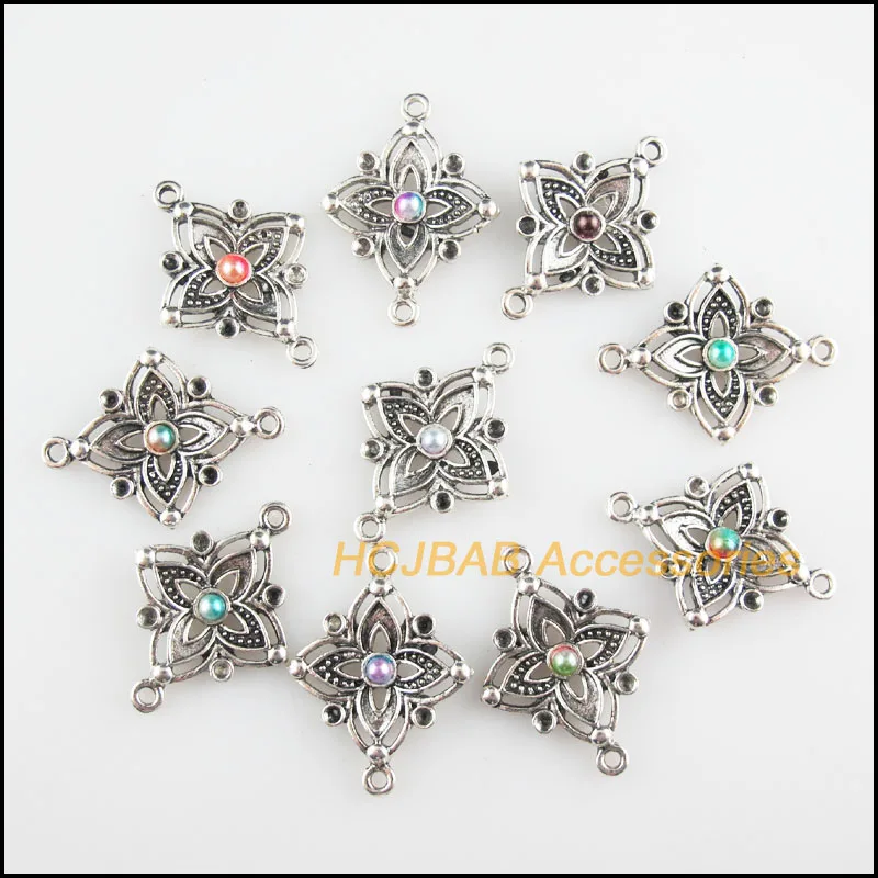 

10Pcs Tibetan Silver Tone Flower Mixed Acrylic Carambola Charms Connectors 21x28mm