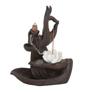 

Lotus Flower/Monk Backflow Incense Burner, Large Handmade Ceramic Backflow Cone Dropship