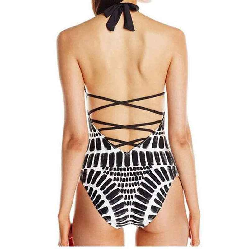 

2018 AliExpress Hot Selling Halter Lace-up Tube Top Backless High-waisted One-piece Bikini WOMEN'S Swimsuit