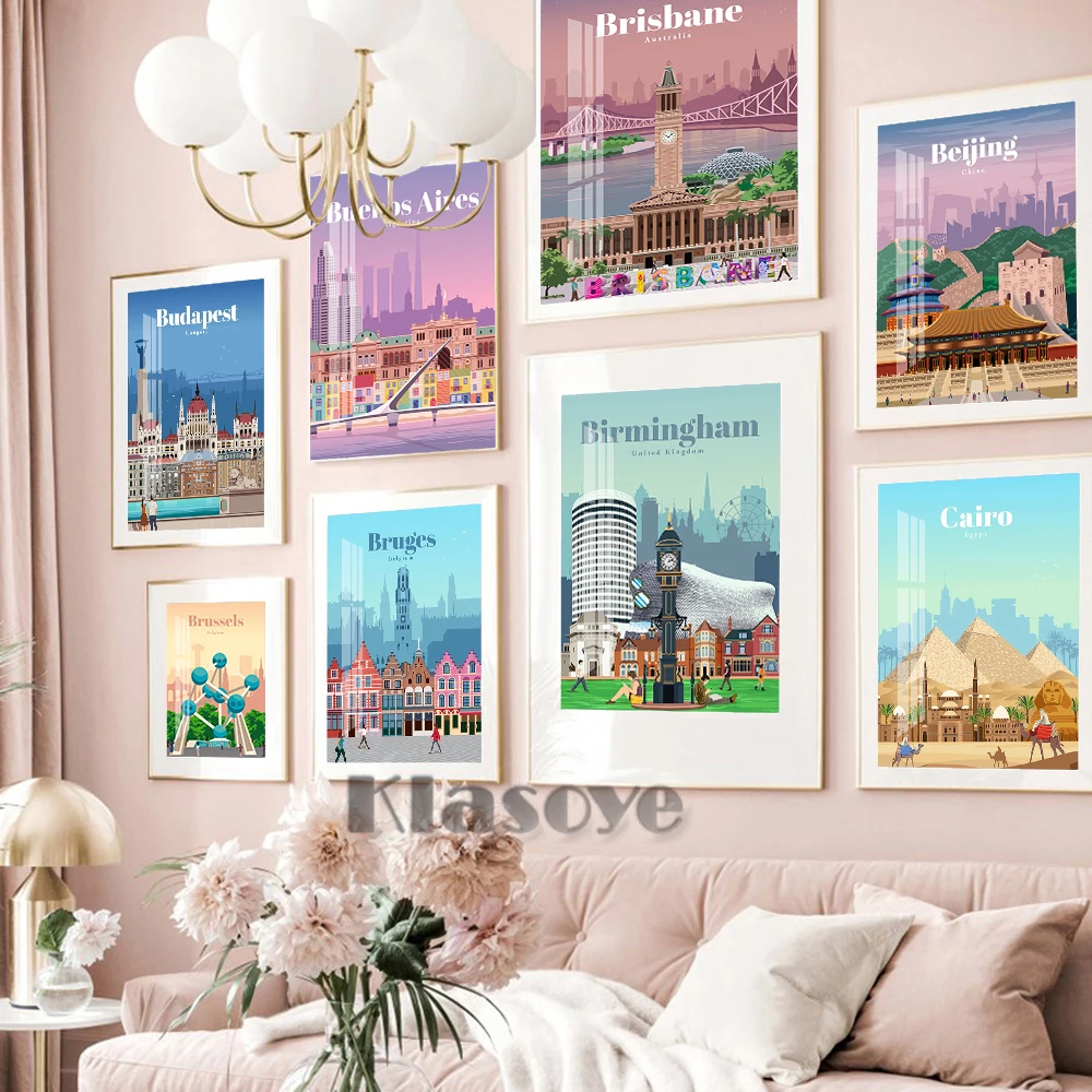 

World City Landscape Travel Vintage Art Prints Advertising Poster Skyline Scenery Canvas Painting Housewarming Gift Home Decor