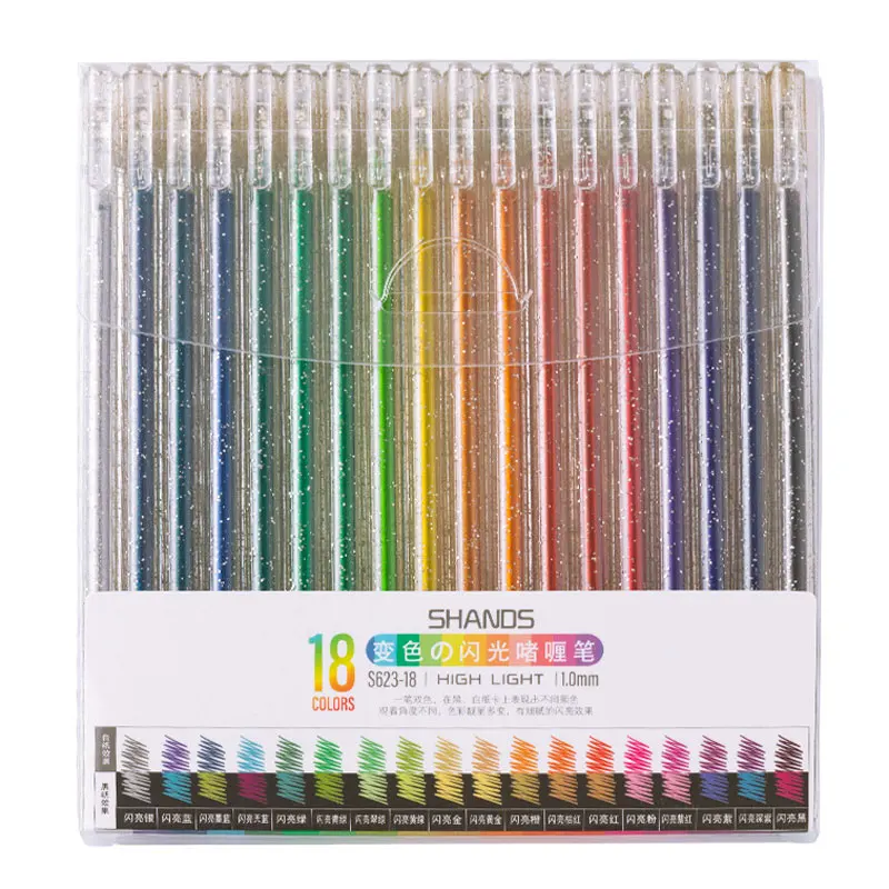 

18Pcs/set Kawaii 1.0mm Glitter Gel Pen Color Changing Flash Marker Drawing Pen Highlighter For Girl Kids School Cute Stationery